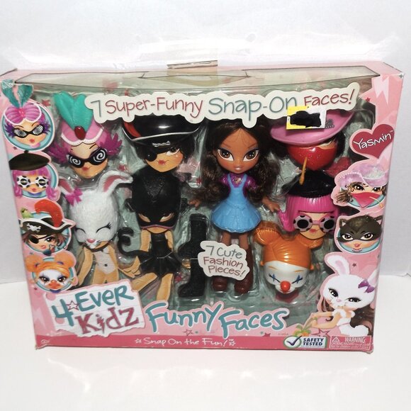 Bratz 4 Ever Kidz Funny Faces Yasmin Doll & 7 Snap On Faces New Sealed - Picture 1 of 7